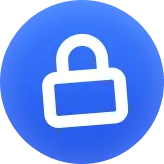 White padlock icon on a blue circular background indicating security or privacy.
