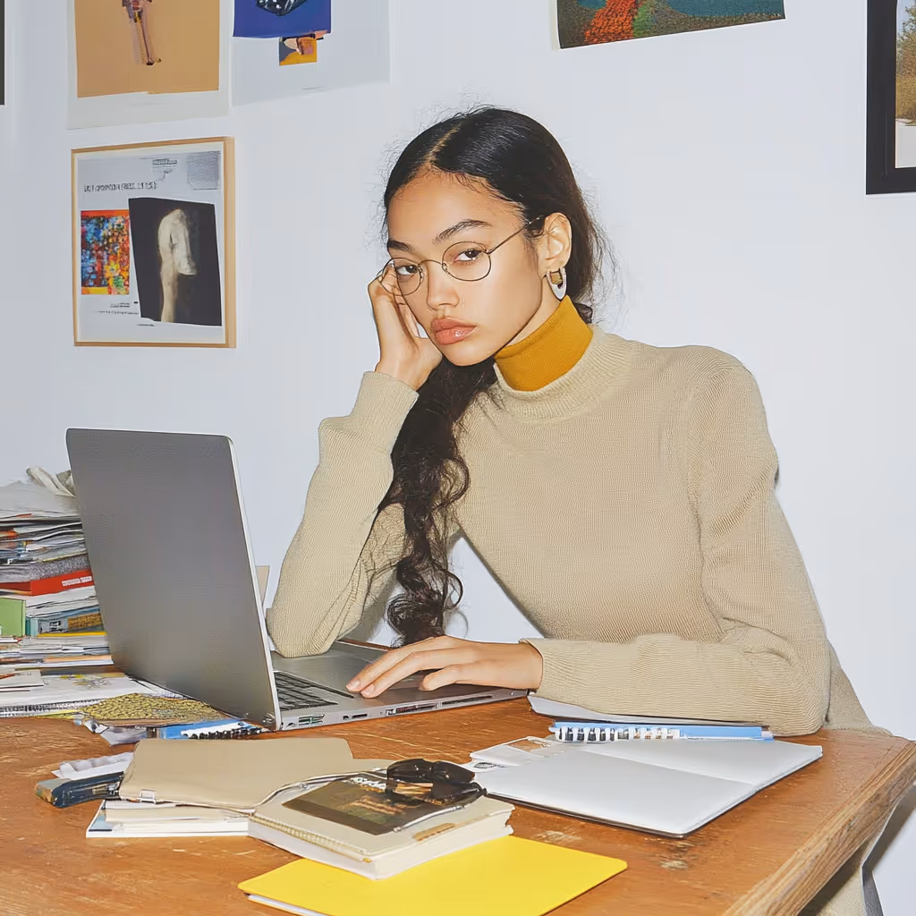 Group of seven young adults engaged in a discussion around a table in a casual indoor setting.