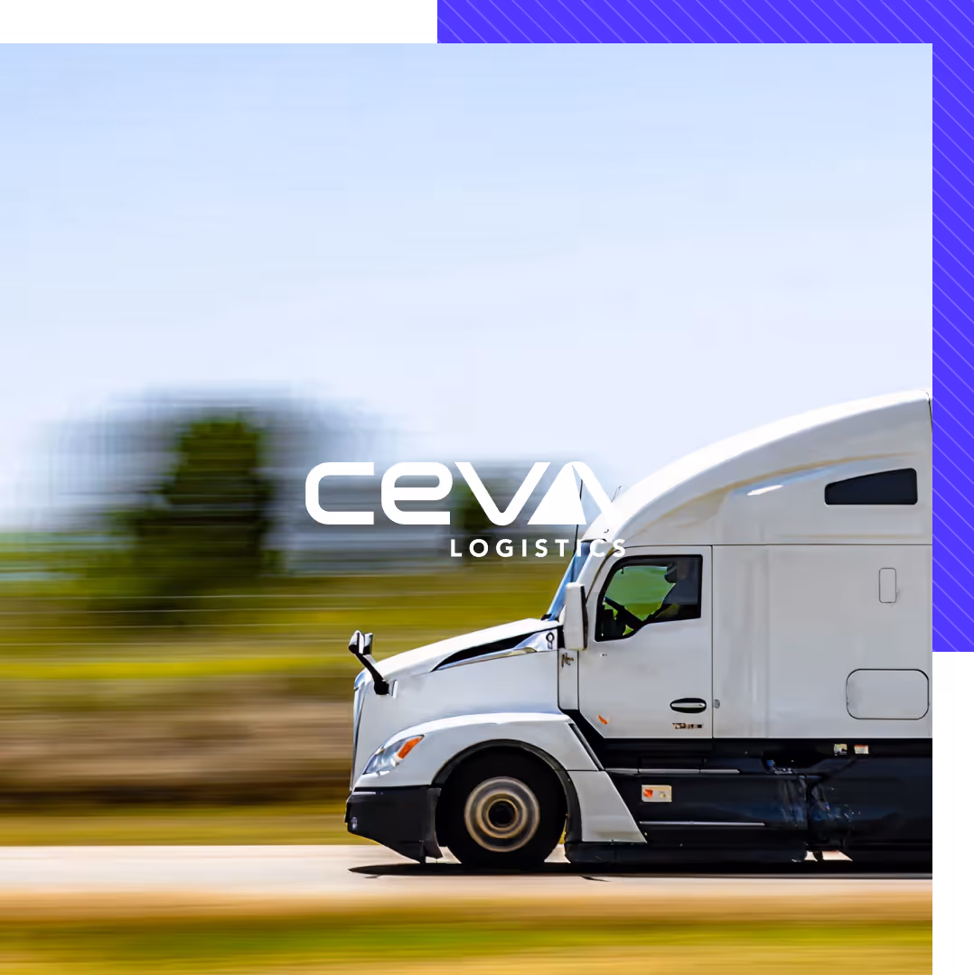 Image of a truck speeding by with Ceva logo in front of it.