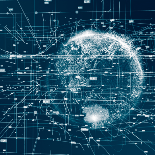 Globe with data meant to represent AI infrastructure news.