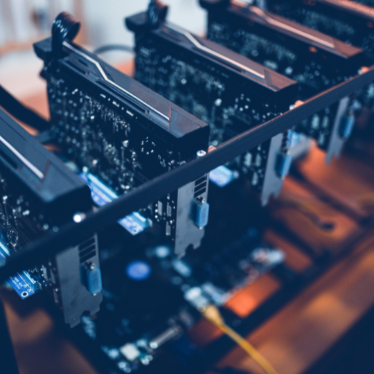 Image of crypto mining equipment which insurance could help protect.