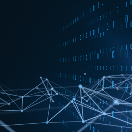 Blue numbers and lines meant to symbolize AI data security.