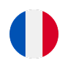 Round icon of the French flag with blue, white, and red vertical stripes.