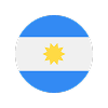 Round icon of the Argentina flag with light blue horizontal stripes and a yellow sun in the center on a white background.