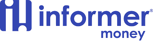 Informer money logo with stylized blue 'i' and 'h' letters followed by the text 'informer' and smaller 'money' underneath