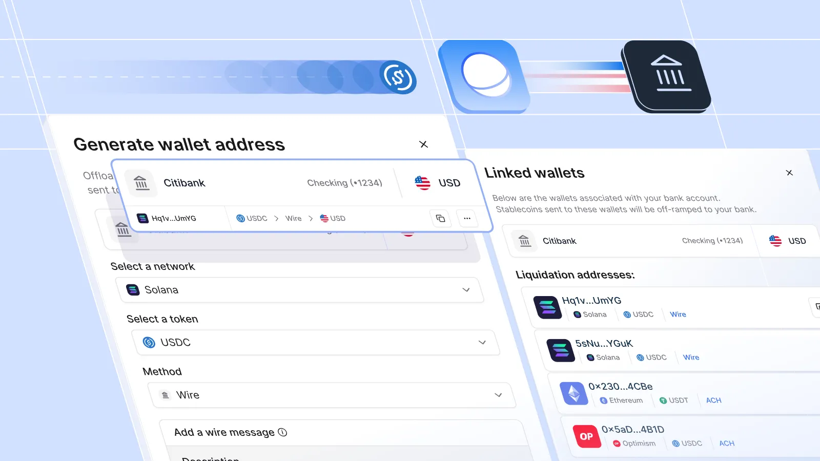 Automated stablecoin-to-fiat conversion from wallet to bank