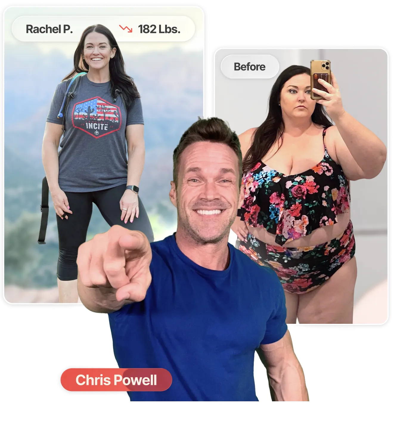 Man with short dark hair and stubble pointing directly at the viewer with a slight smile, wearing a blue shirt against a yellow background.