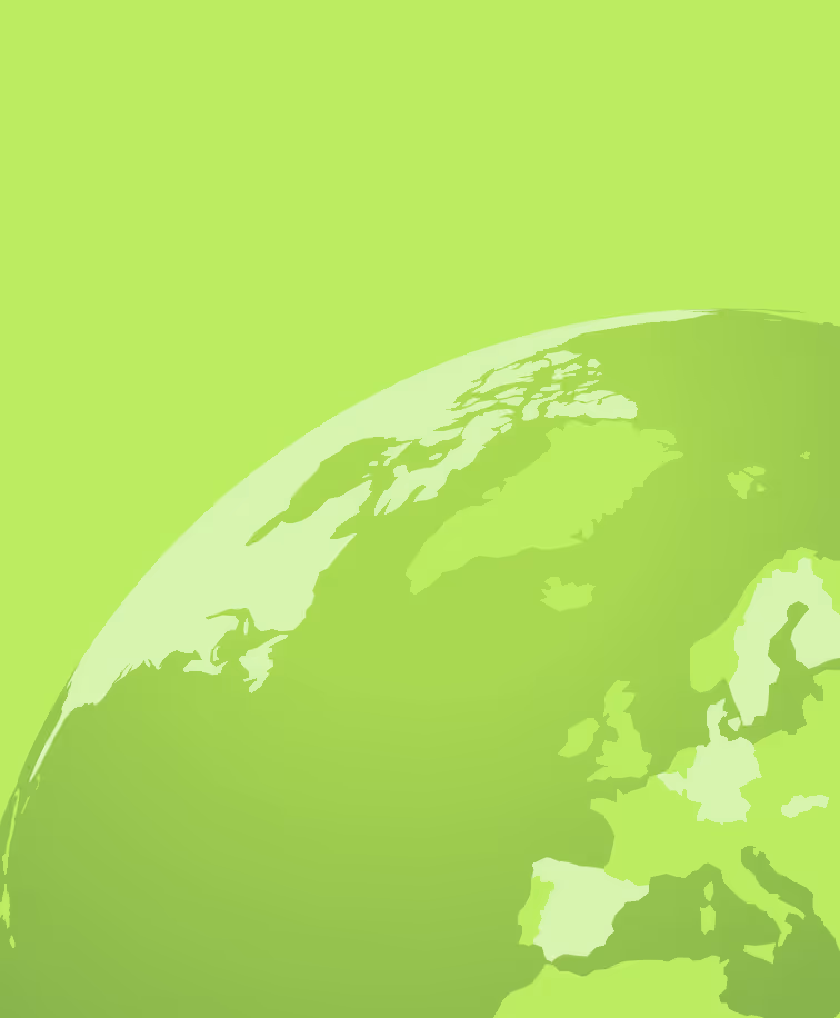 Stylized green globe showing Europe and parts of northern Africa and western Asia.