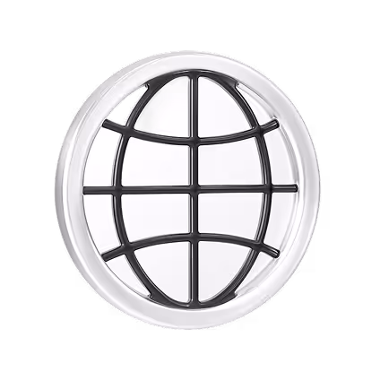 3D icon of a globe with latitude and longitude lines inside a circular frame.