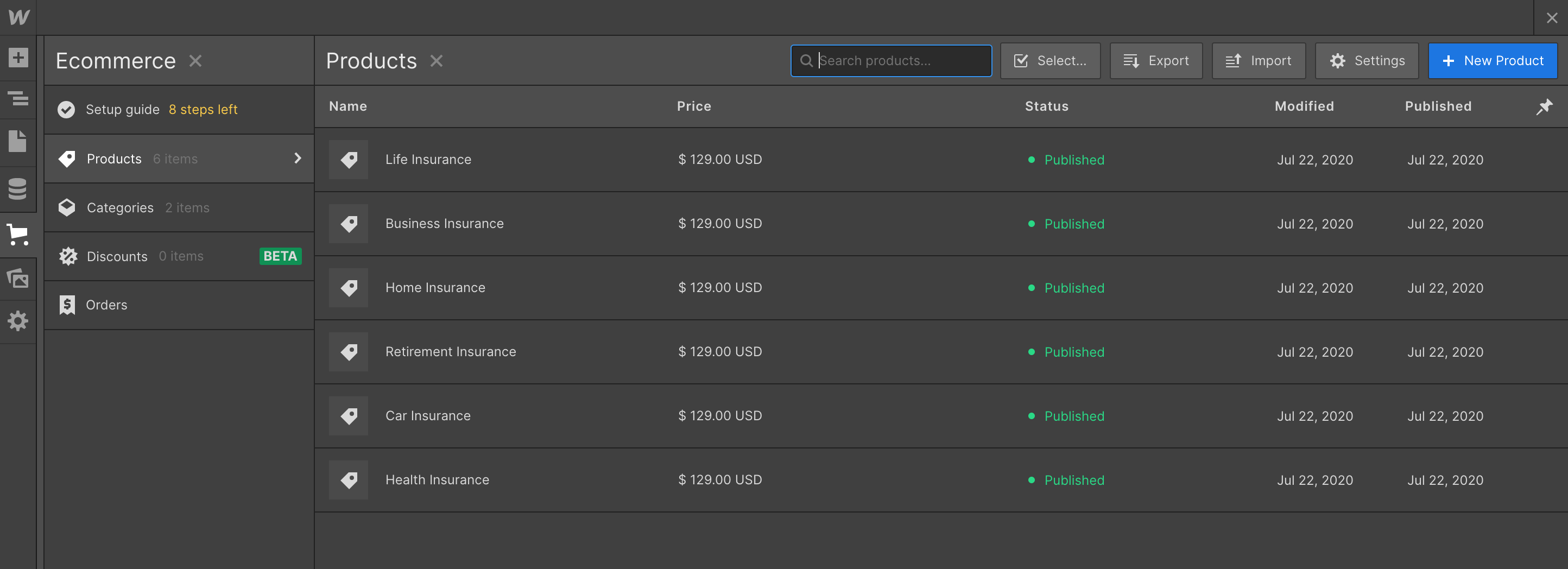 eCommerce Collection - Care Webflow Template