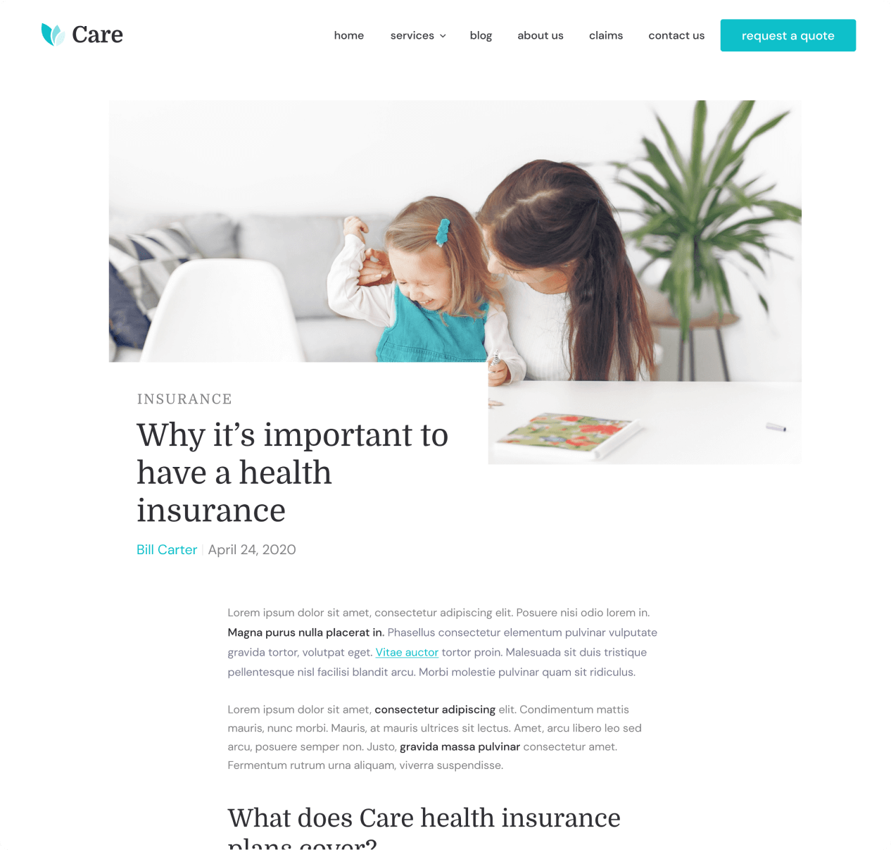 Care - Blog Post page - Insurance Webflow Template