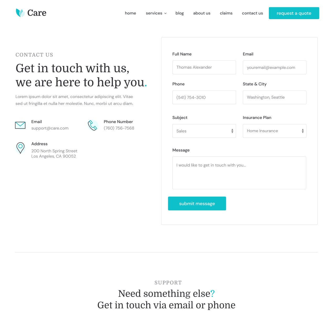 Care - Contact Us page - Insurance Webflow Template