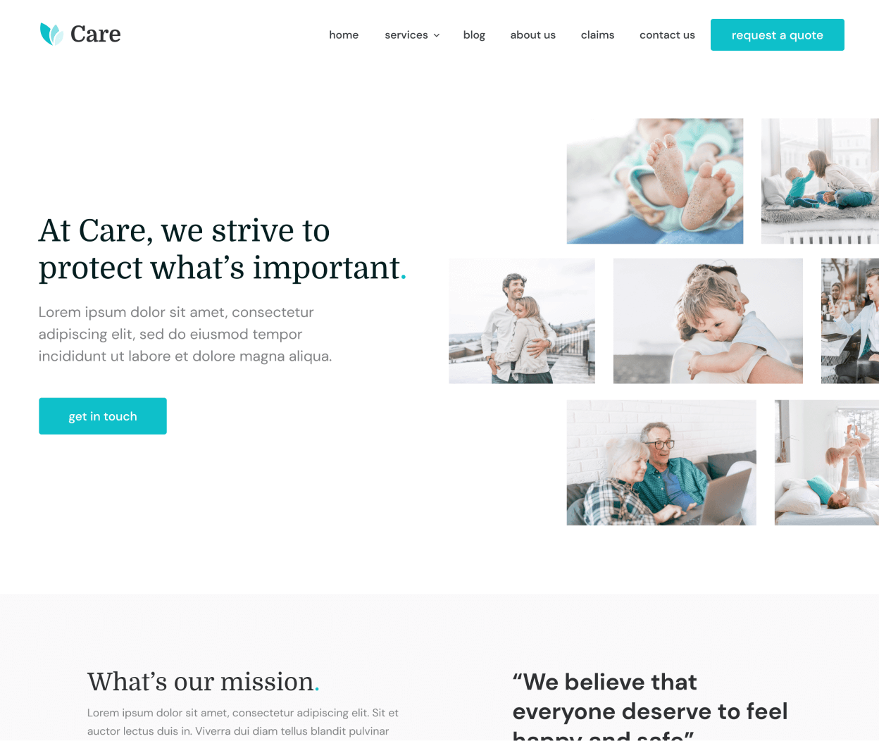 Care - About Us page - Insurance Webflow Template