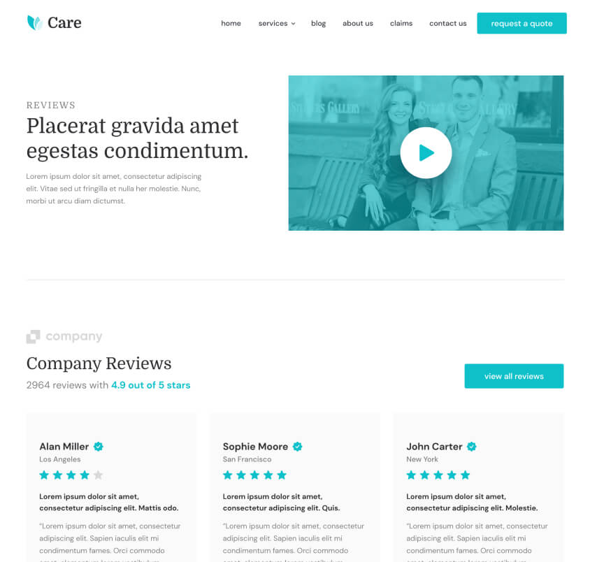 Reviews Page - Care Webflow Template