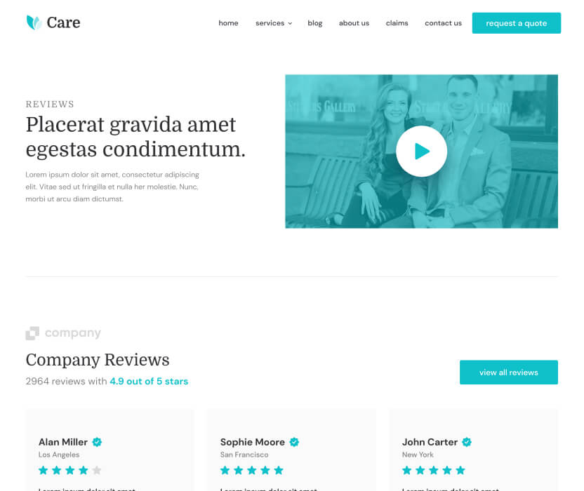 Reviews Page - Care Webflow Template