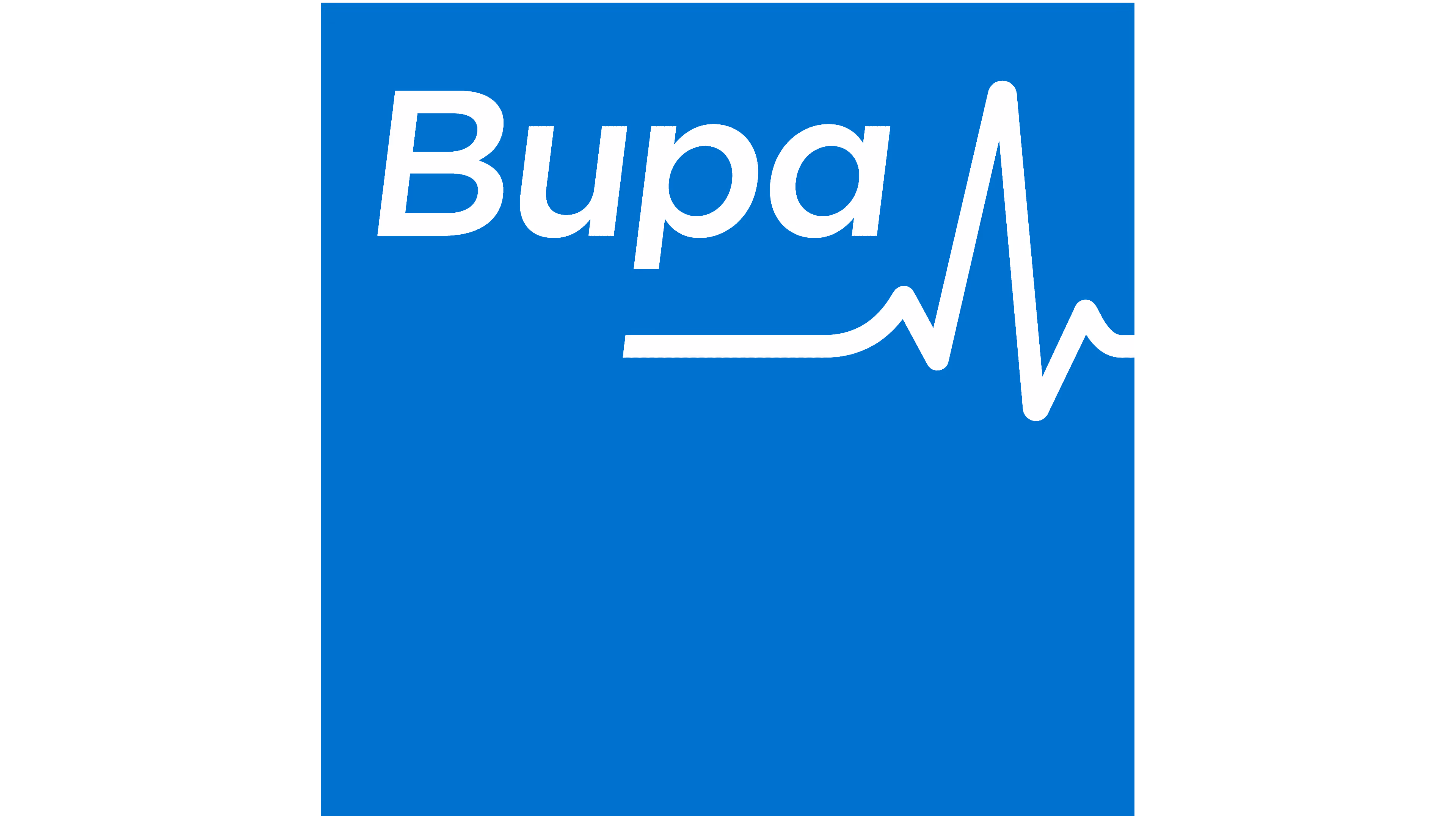 Bupa logo with a white heartbeat line on a blue background.