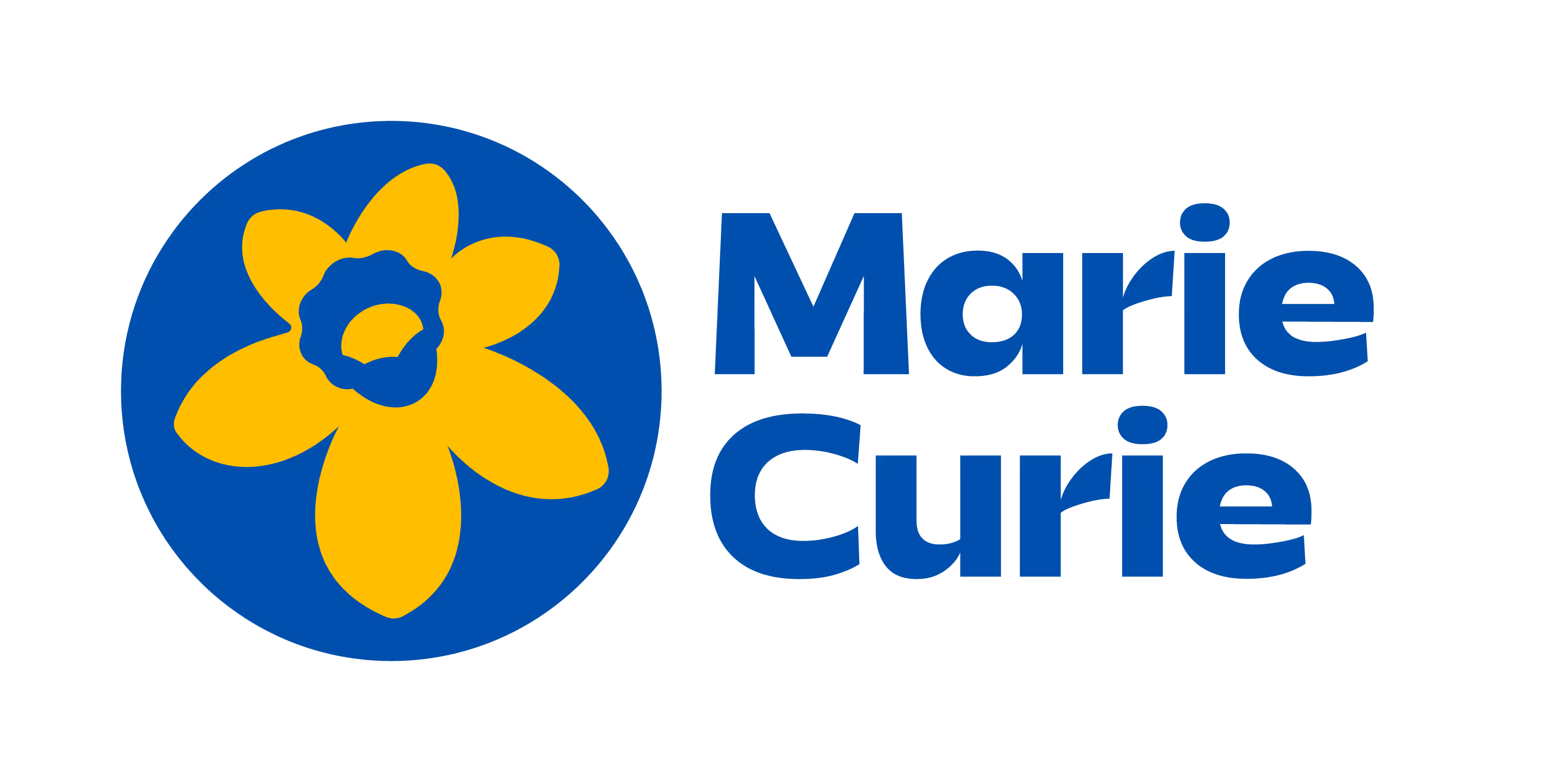 Marie Curie logo with a yellow daffodil flower inside a blue circle next to blue text reading Marie Curie.