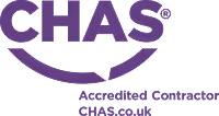 CHAS Accredited Contractor logo with the website CHAS.co.uk below it.