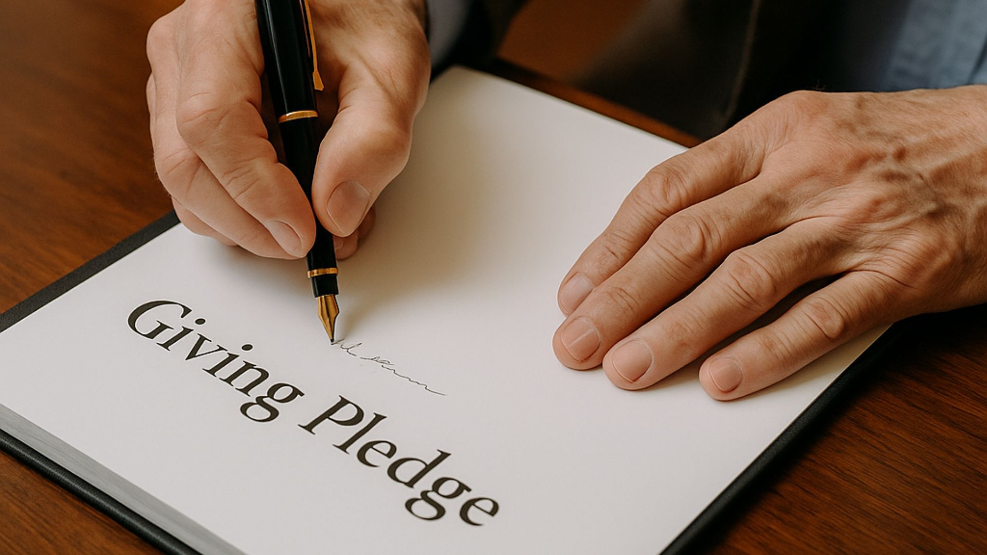 hands signing pledge document