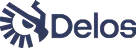 Delos company logo with stylized sunburst design.
