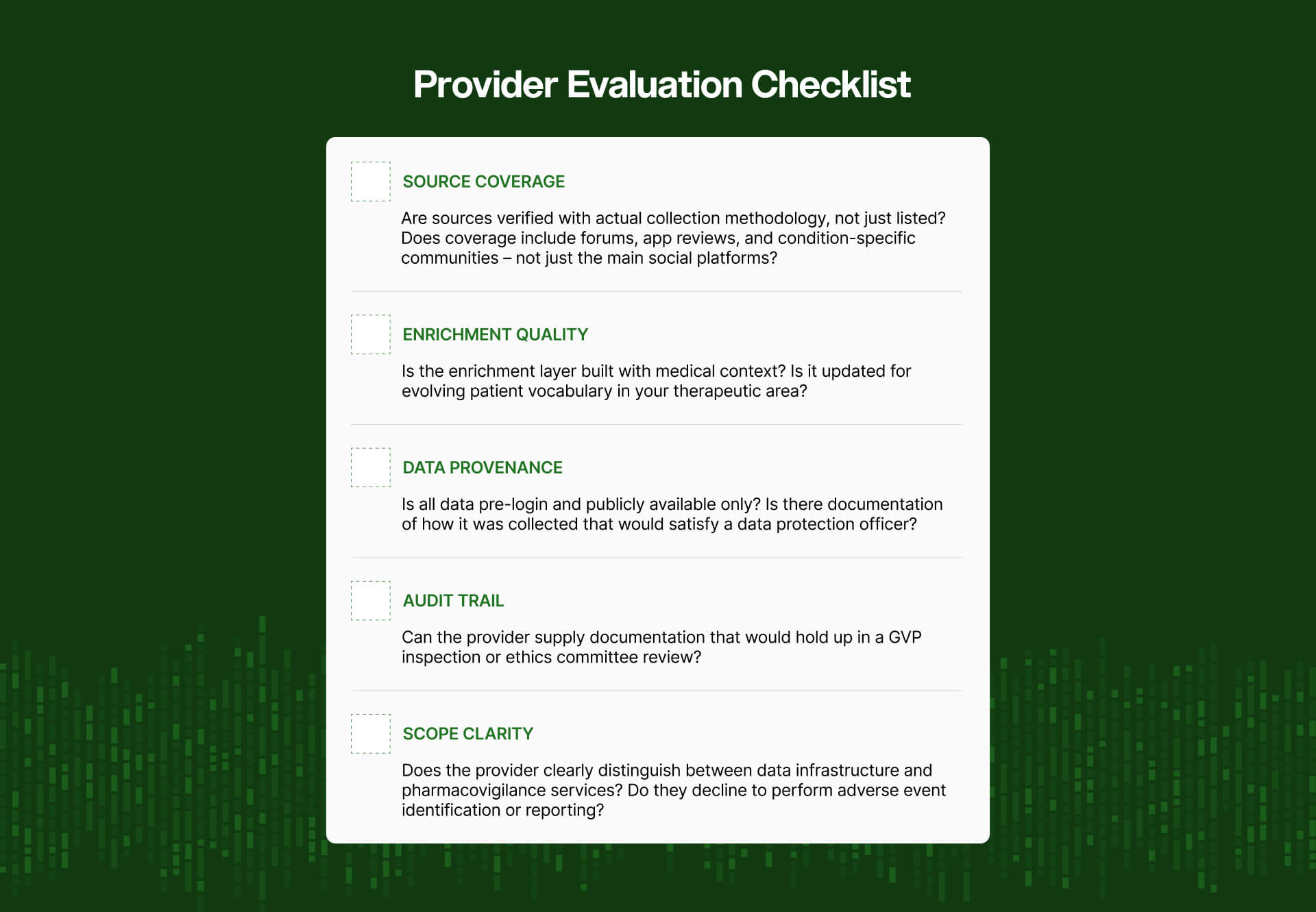 Checklist for evaluating social data provider