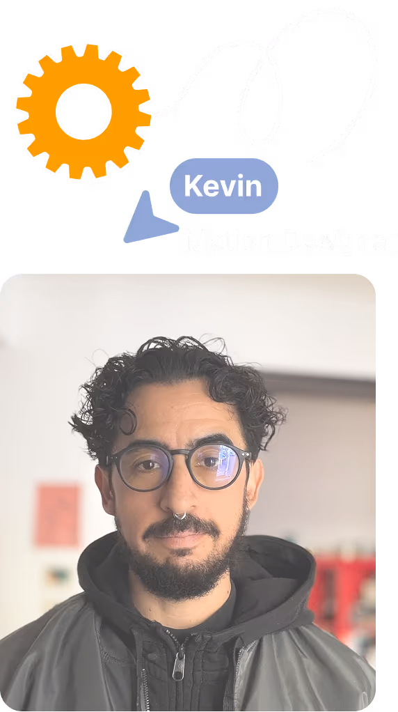 Portrait of Kevin, Motion Designer at Tukuna Studio, wearing glasses and a dark jacket.