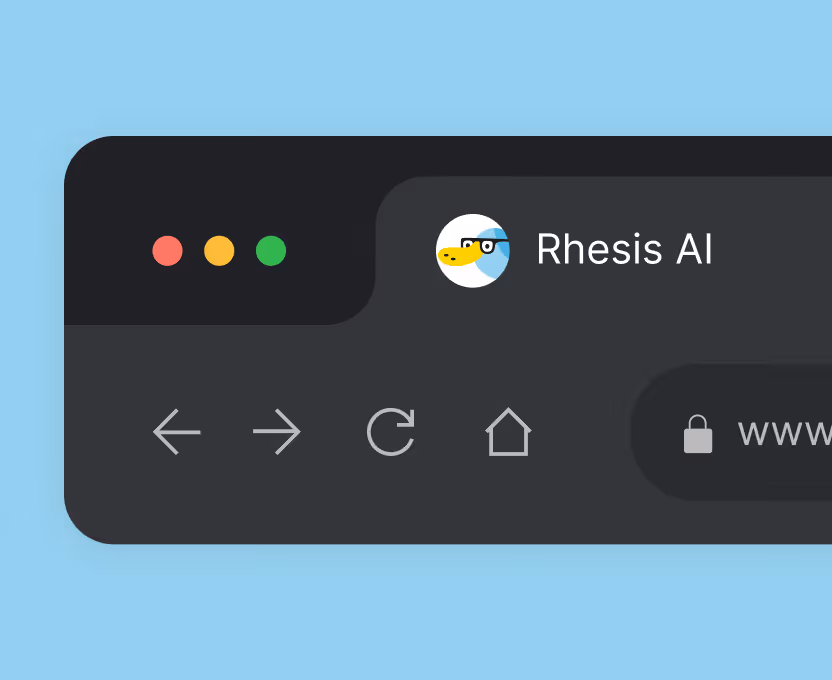 Browser tab showing Rhesis AI website with a blue platypus mascot wearing glasses above.
