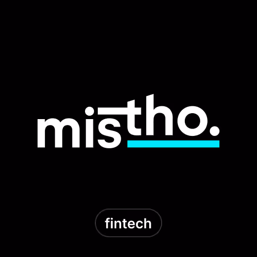 Mistho brand name logo in white text on black background with a turquoise underline beneath the 'ho.'