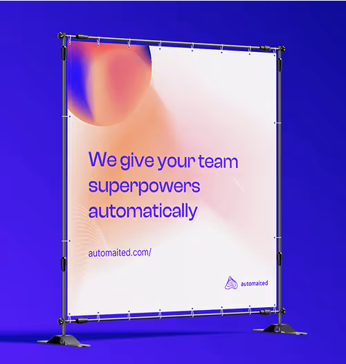 Website homepage with headline 'Give your team superpowers automatically' and buttons for 'I want it' and 'Watch demo', showing a payment contact form section.