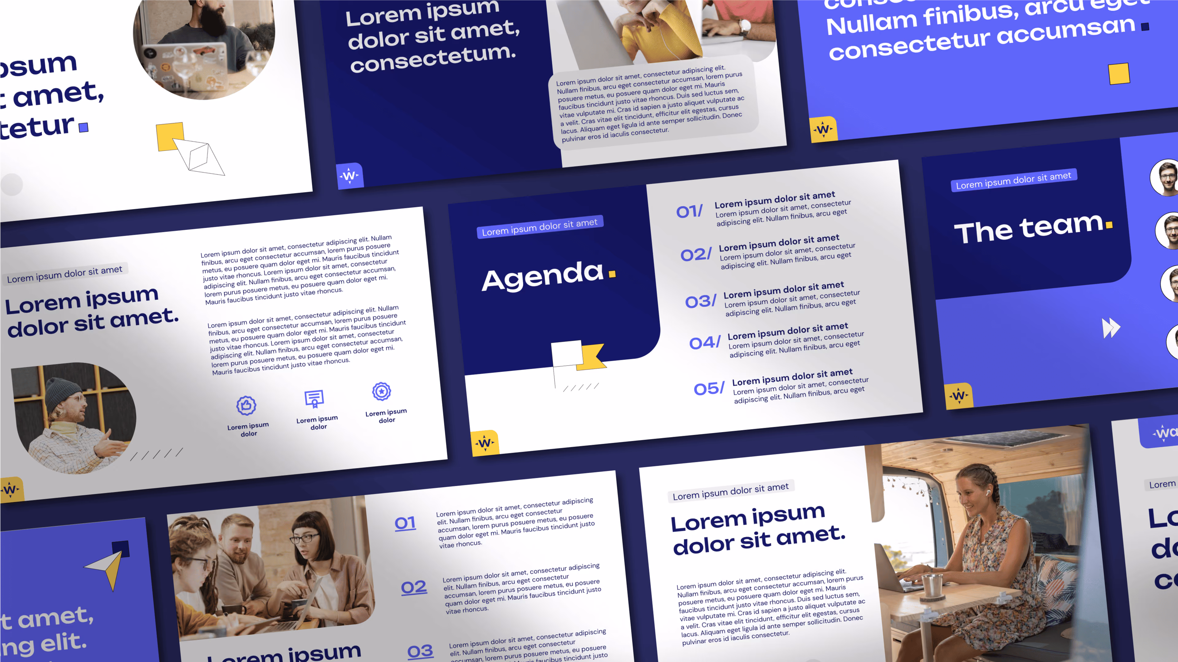 Presentation slides with scientific and data visuals, including text blocks, charts, photos of lab work with gloved hands, and a thank you slide.