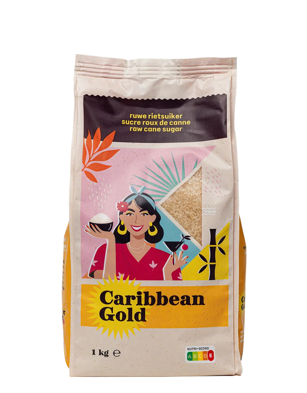 De verpakking van ruwe rietsuiker van Caribbean Gold (1 kg)