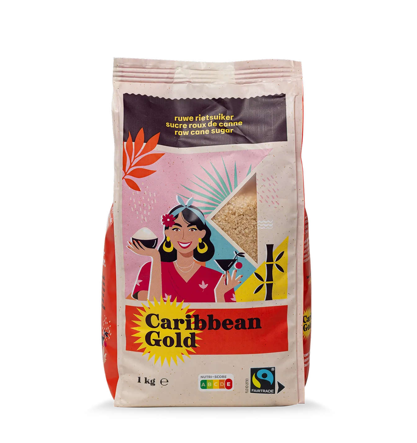 De verpakking van Fairtrade ruwe rietsuiker van Caribbean Gold (1 kg)