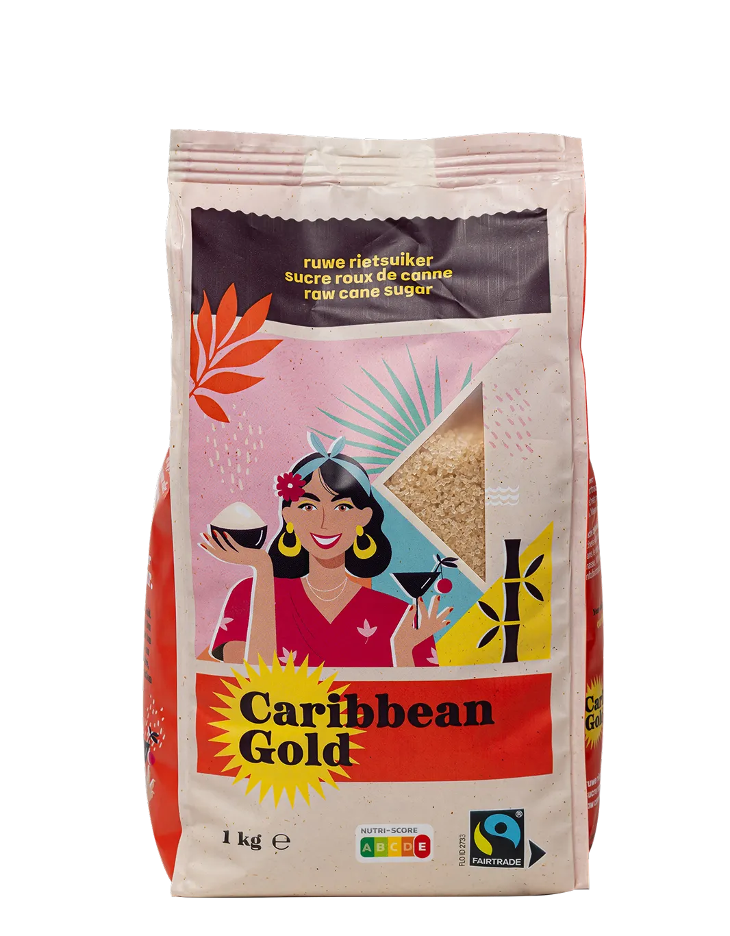 De verpakking van Fairtrade ruwe rietsuiker van Caribbean Gold (1 kg)