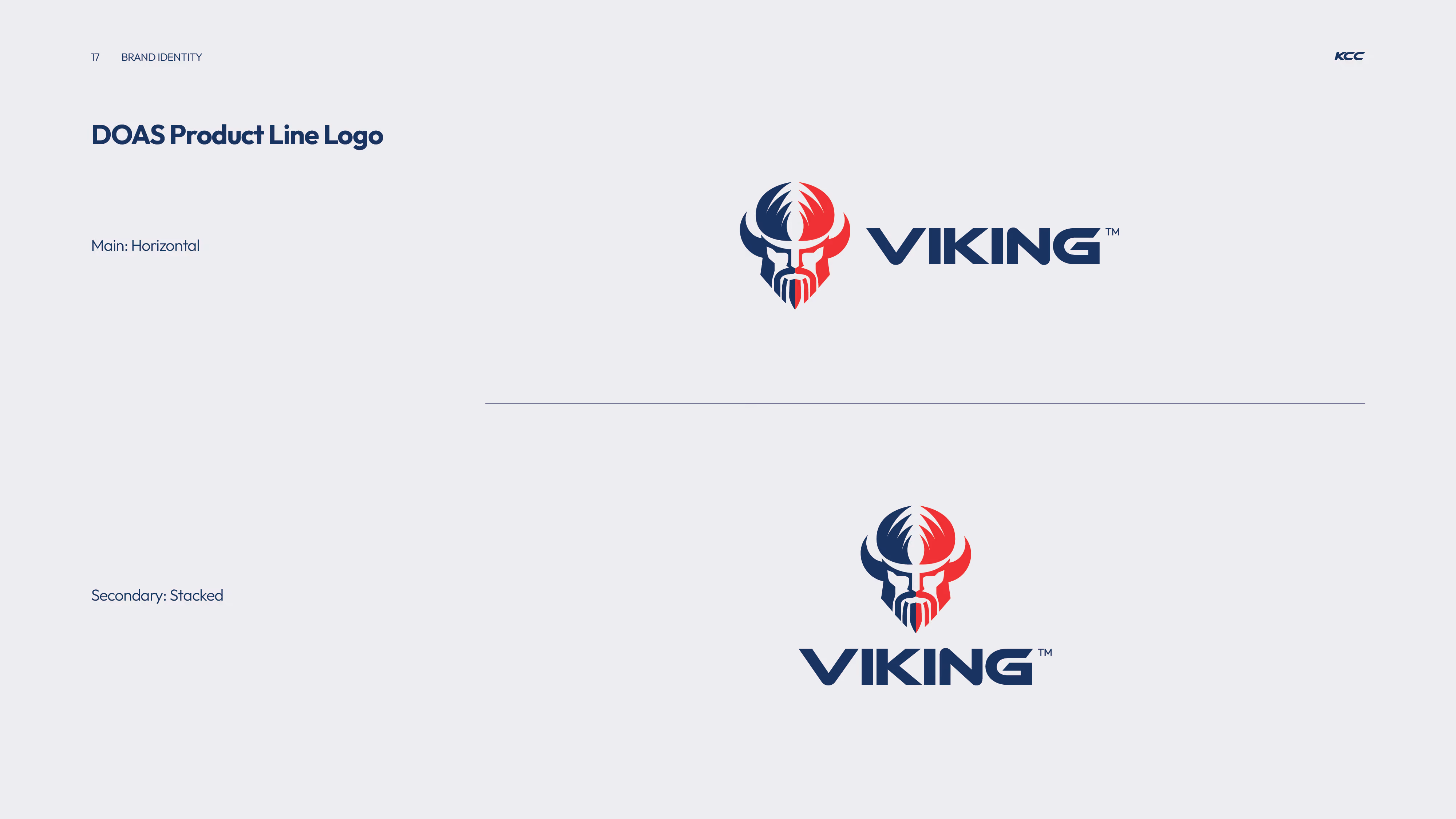 DOAS Product Line Logo showing two versions of the Viking logo: main horizontal layout with Viking text to the right of a stylized Viking head in blue and red, and secondary stacked layout with the Viking head above the text.