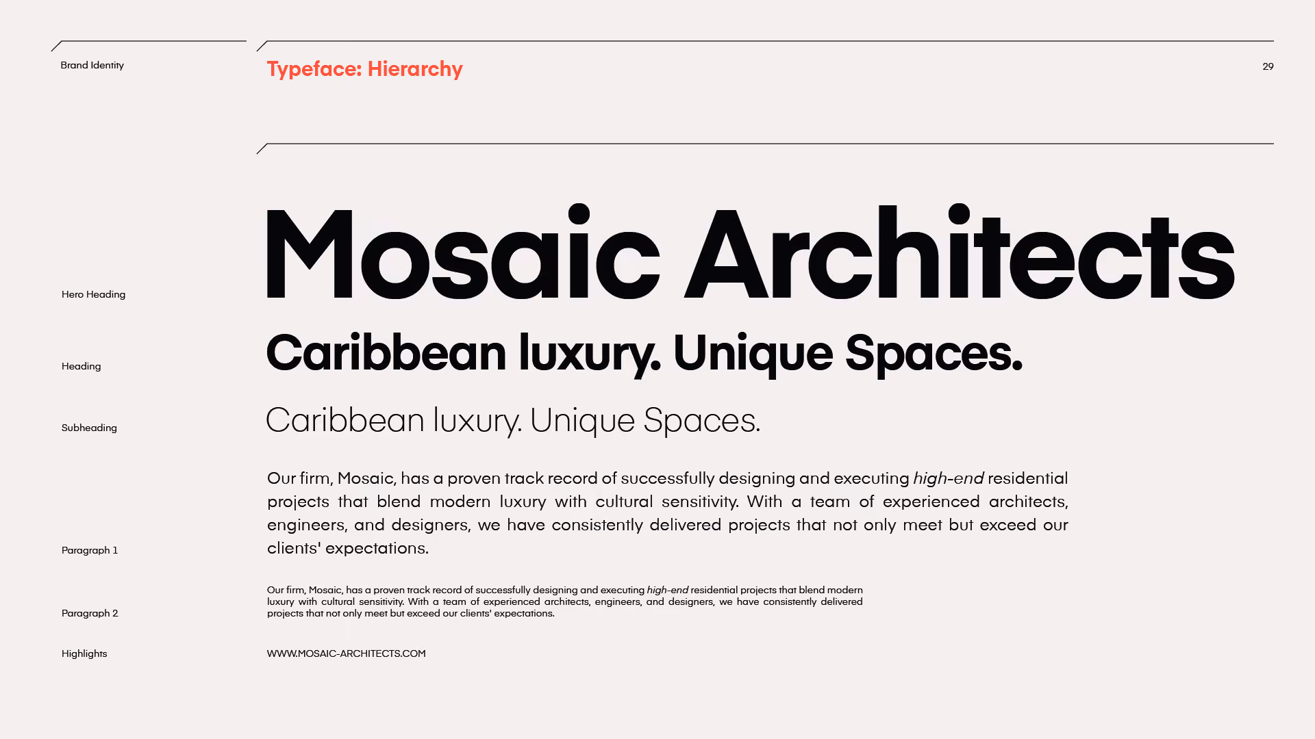 MOSAIC Architects brand guidelines: type hierarchy