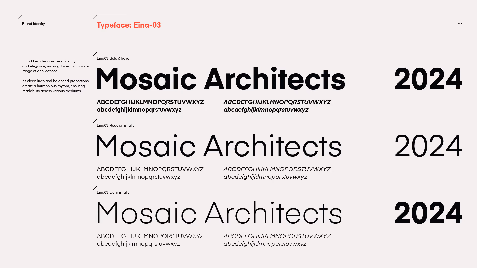 MOSAIC Architects brand guidelines: typeface eina