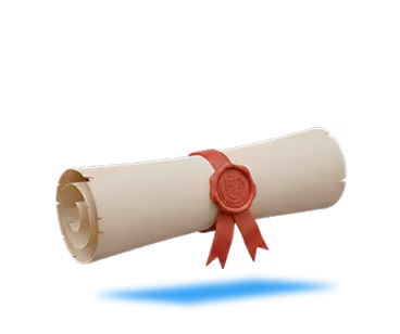 Rolled parchment scroll sealed with a red wax stamp and ribbon casting a blue shadow below.