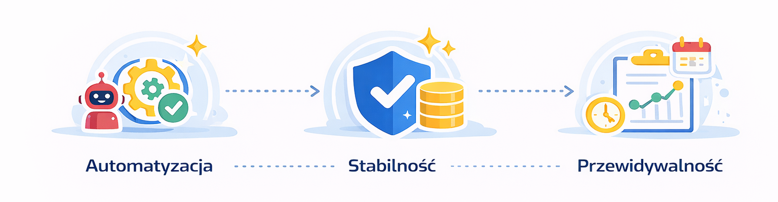 Trzy filary wdrożenia: Automatyzacja, Stabilność, Przewidywalność"