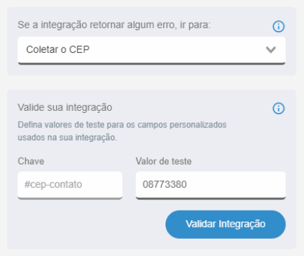 Configuração caso a integração encontre algum erro