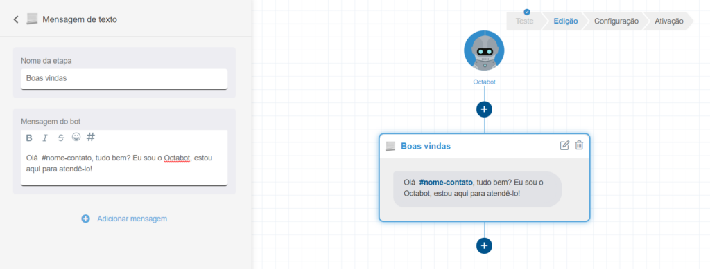 Mensagem de texto para chatbot Octadesk