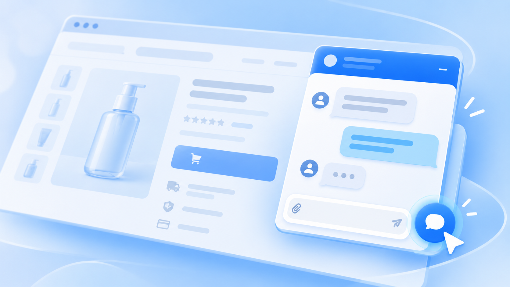 Chat aberto ao lado de uma página de produto em um site