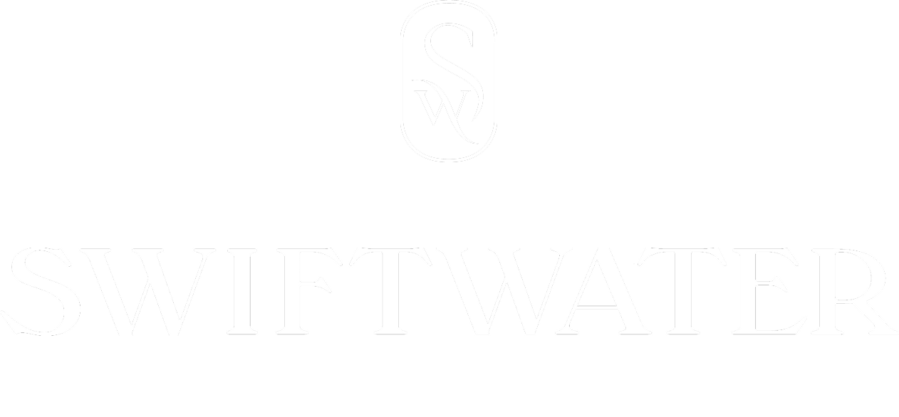 Swiftwater logo with stylized S and W above the word SWIFTWATER and five stars below.