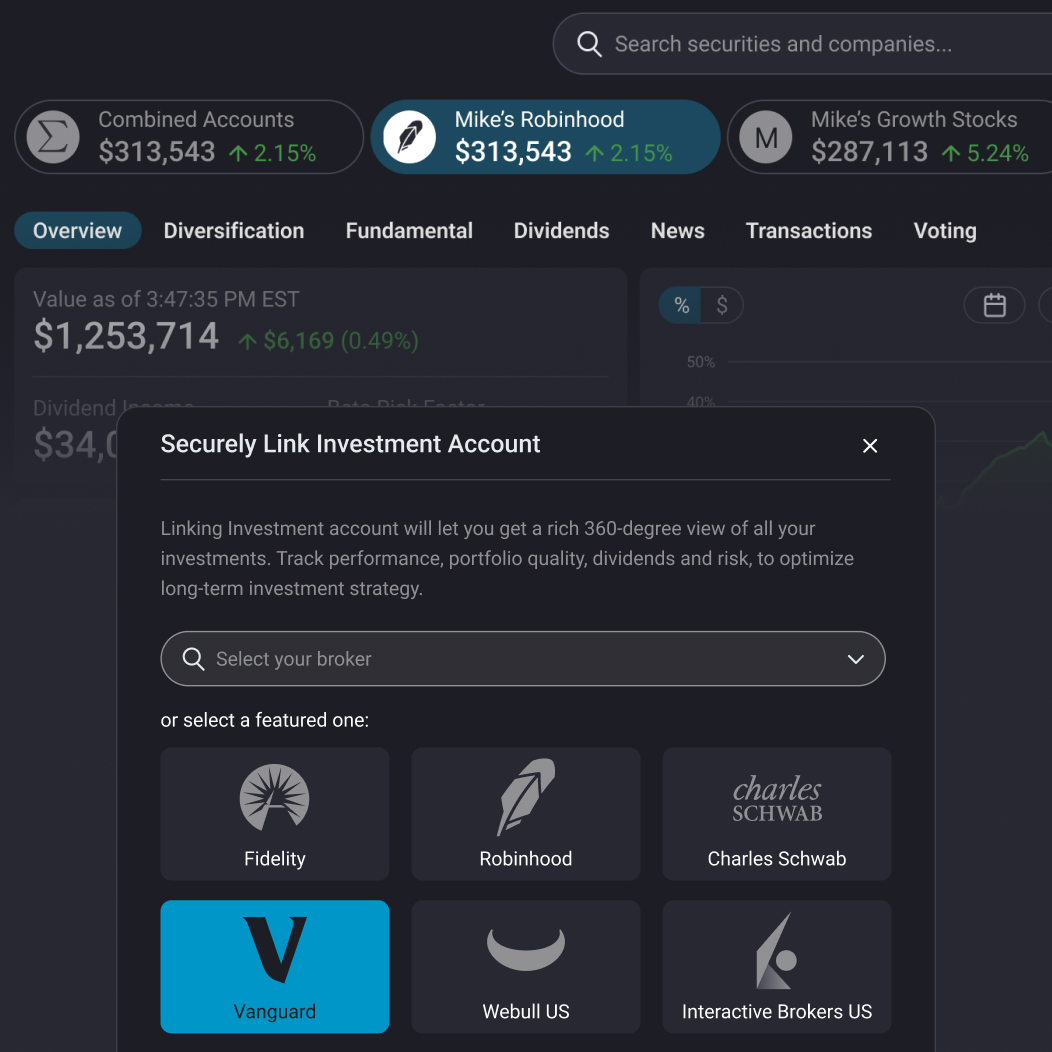 Linking an account for portfolio tracking