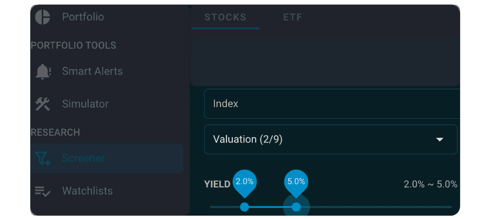 Dividend in screener
