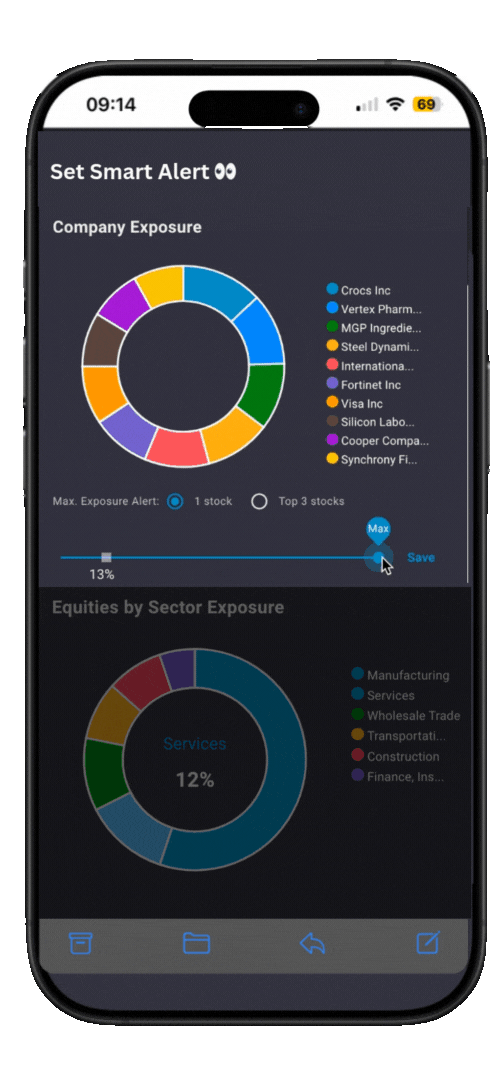 Smart alert for monitoring portfolio diversification