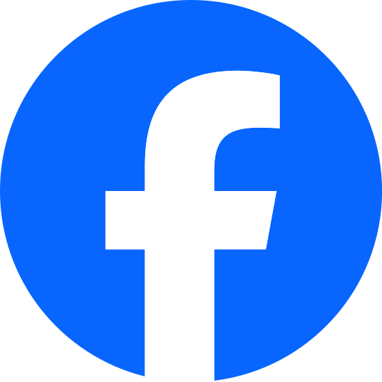 Facebook logo with white lowercase f on blue circular background.