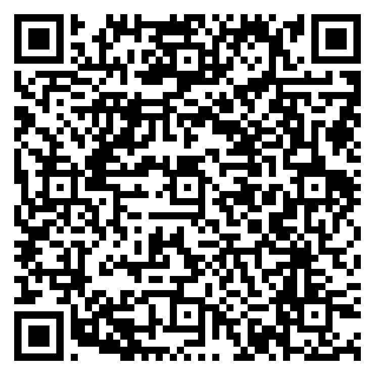 Black and white QR code with square markers in three corners on a white background.