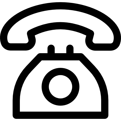 Vintage rotary telephone icon in bold black and white outline