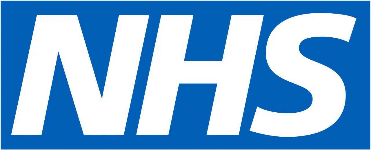 NHS logo in white letters on a blue background