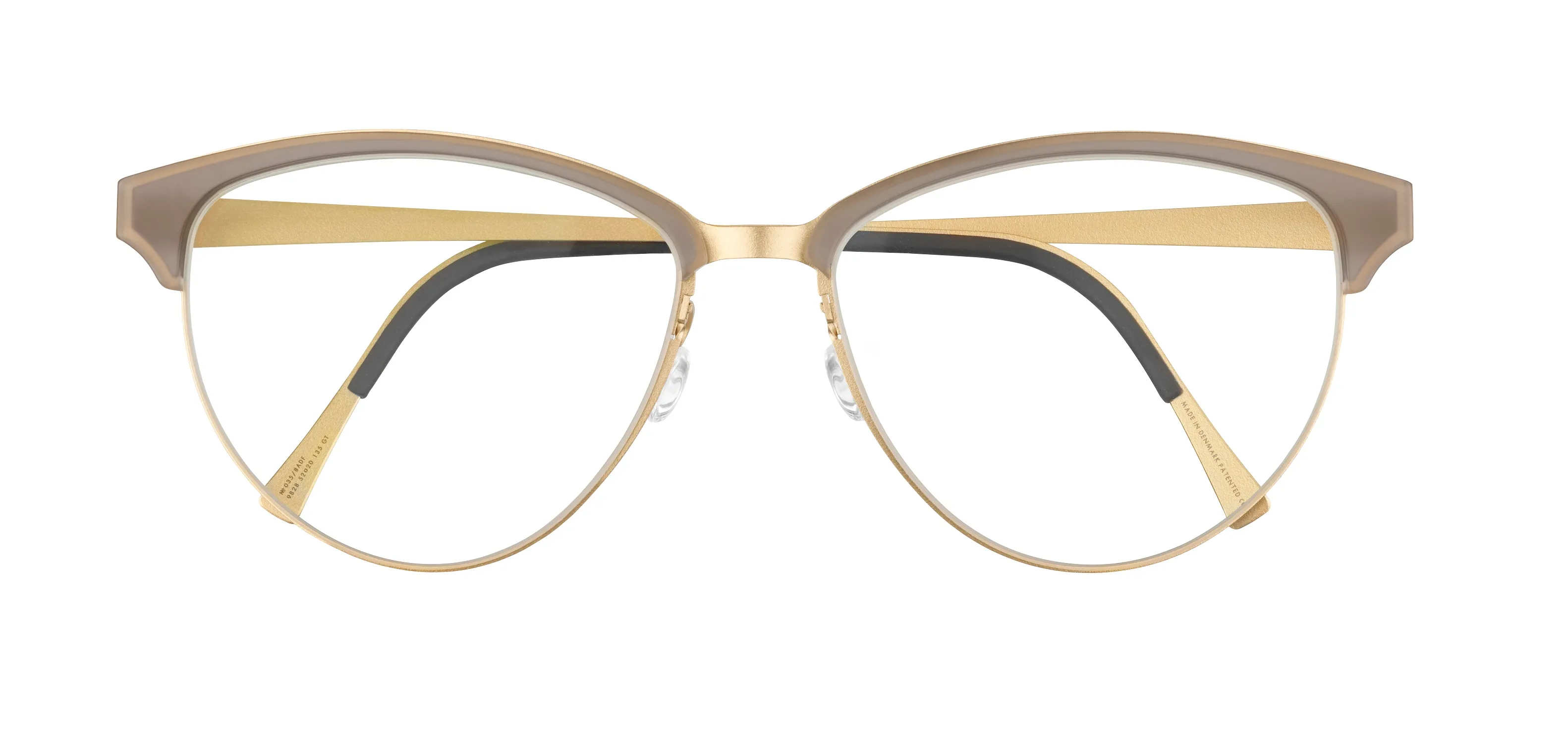 Gold and beige round eyeglasses with thin metal frames